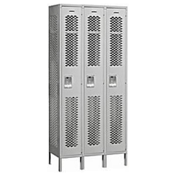 12" Wide Single Tier Vented Metal Locker - 3 Wide - 6 Feet High - 12 Inches Deep - Gray - Assembled