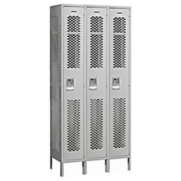 12" Wide Single Tier Vented Metal Locker - 3 Wide - 6 Feet High - 12 Inches Deep - Gray - Assembled