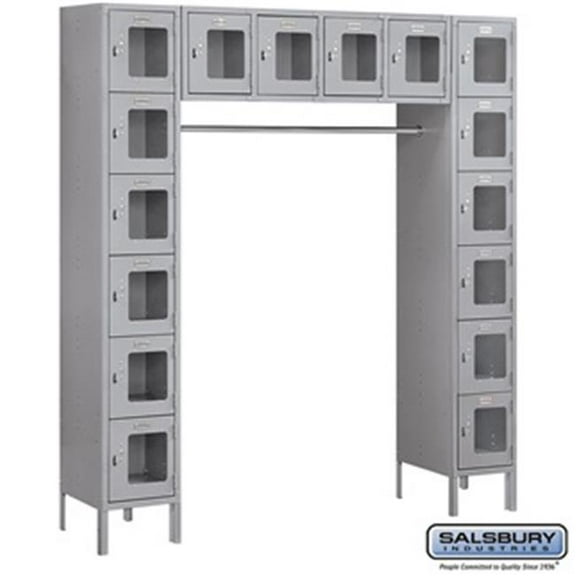12" Wide Six Tier Box Style Bridge See-Through Metal Locker - 16 Box - 18 Inches Deep - Gray - Unassembled