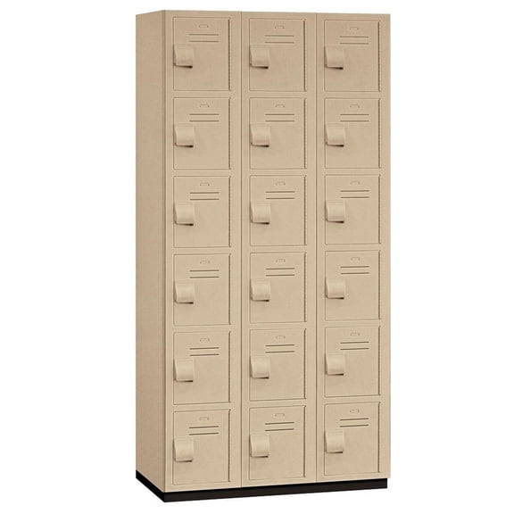 12" Wide Six Tier Box Style Heavy Duty Plastic Locker - 3 Wide - 6 Feet High - 18 Inches Deep - Tan