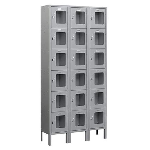 12" Wide Six Tier Box Style See-Through Metal Locker - 3 Wide - 6 Feet High - 18 Inches Deep - Gray - Unassembled