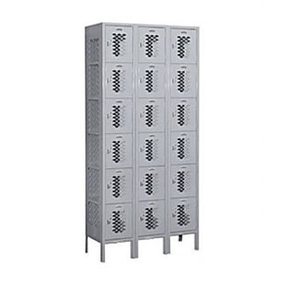 12" Wide Six Tier Box Style Vented Metal Locker - 3 Wide - 6 Feet High - 12 Inches Deep - Gray - Unassembled