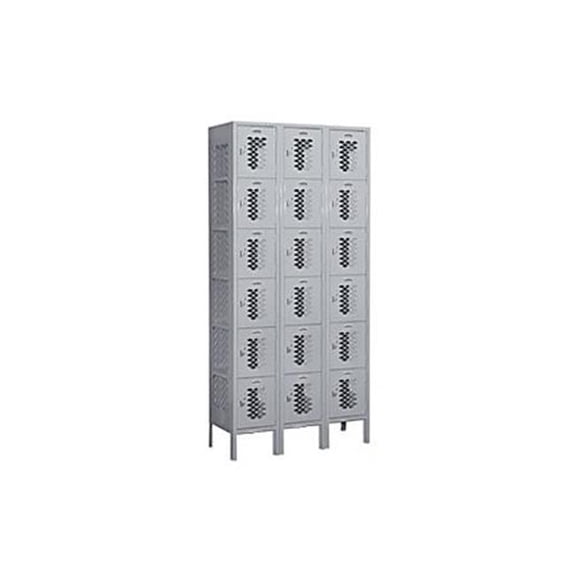 12" Wide Six Tier Box Style Vented Metal Locker - 3 Wide - 6 Feet High - 18 Inches Deep - Gray - Unassembled
