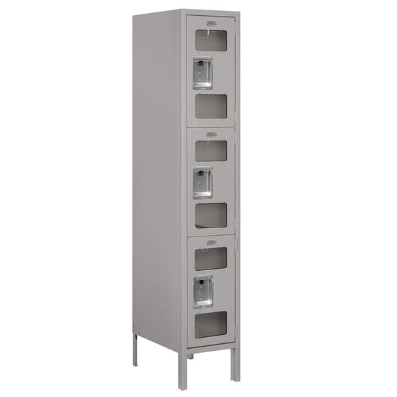12" Wide Triple Tier See-Through Metal Locker - 1 Wide - 5 Feet High - 18 Inches Deep - Gray - Assembled