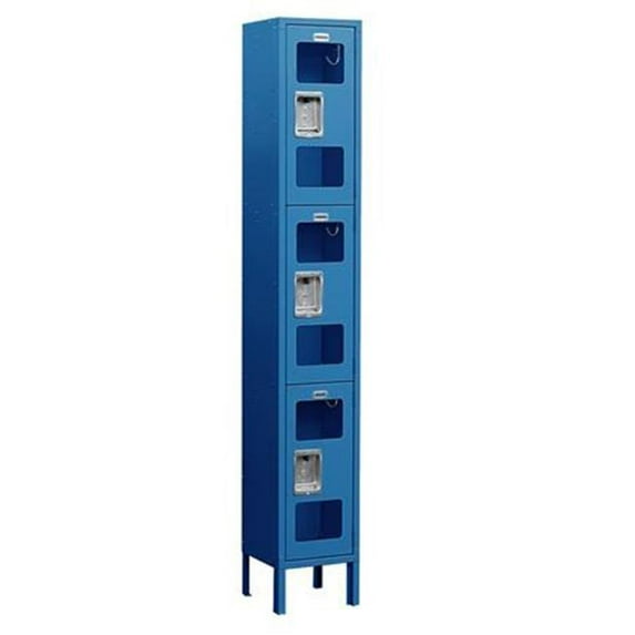 Salsbury Industries S-63168BL-A 6 ft. H x 18 in. D See-Through Metal Locker - Triple Tier - 1 Wide - Assembled - Blue