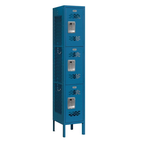 12" Wide Triple Tier Vented Metal Locker - 1 Wide - 5 Feet High - 12 Inches Deep - Blue - Unassembled