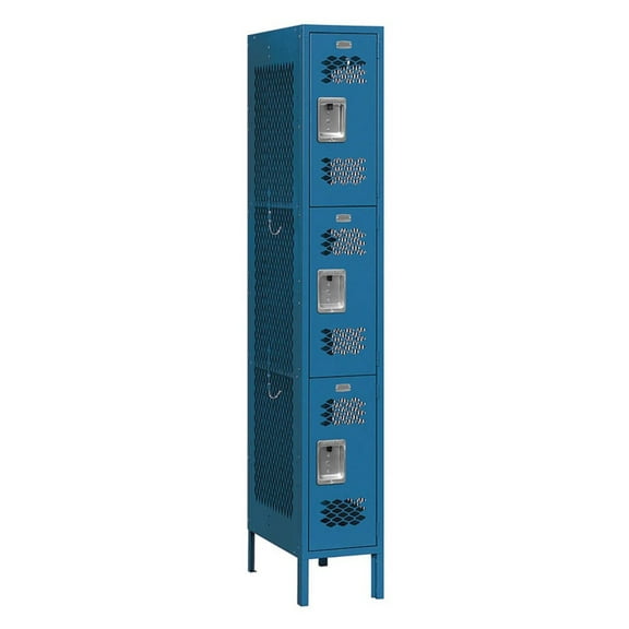 12" Wide Triple Tier Vented Metal Locker - 1 Wide - 6 Feet High - 18 Inches Deep - Blue - Unassembled