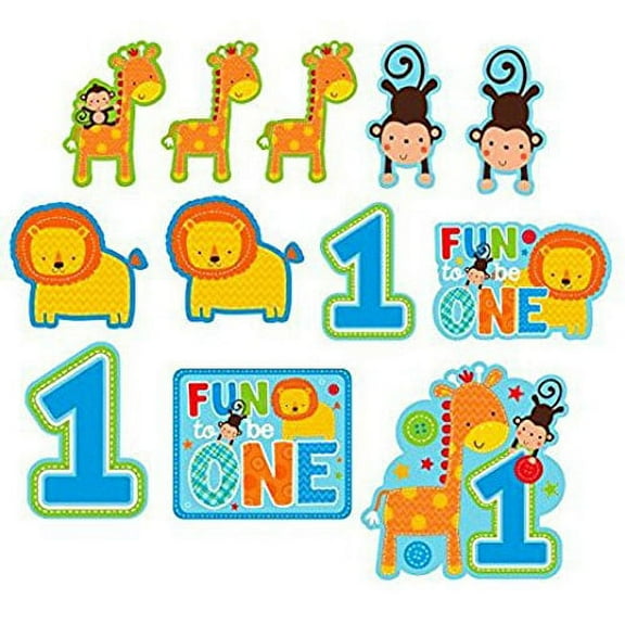12 Wild Fun To Be One Blue Boy's 1st Birthday Party Cutout Wall Decorations