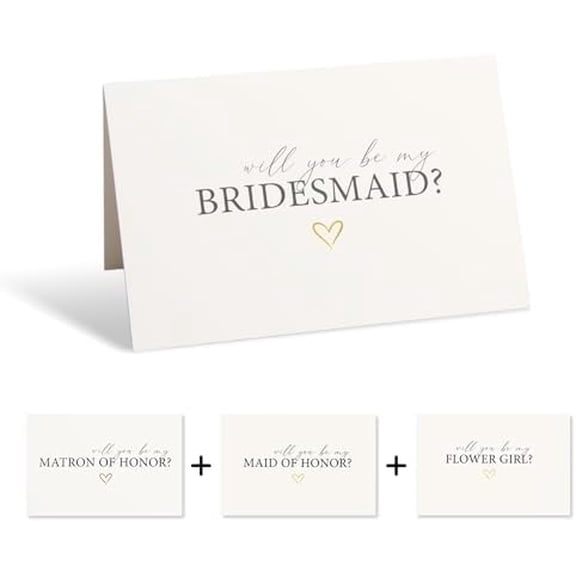 12 Will You Be My Bridesmaid Card Set with Gold Stickers, 8 Bridesmaid, 2 Maid of Honor, 1 Matron of Honor, 1 Flower Girl Card$$Office