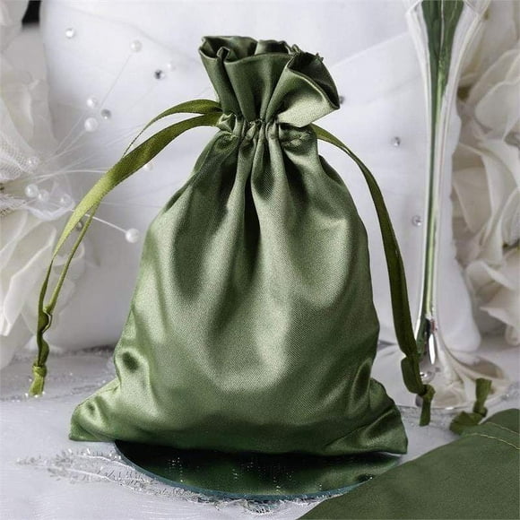 12 Willow Green 5x7" Satin Favor Bags with Pull String