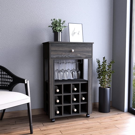12 Wine Racks & 8 Glass Stemware Rack / For Home Bars & Parties / Spacious Storage with Drawer