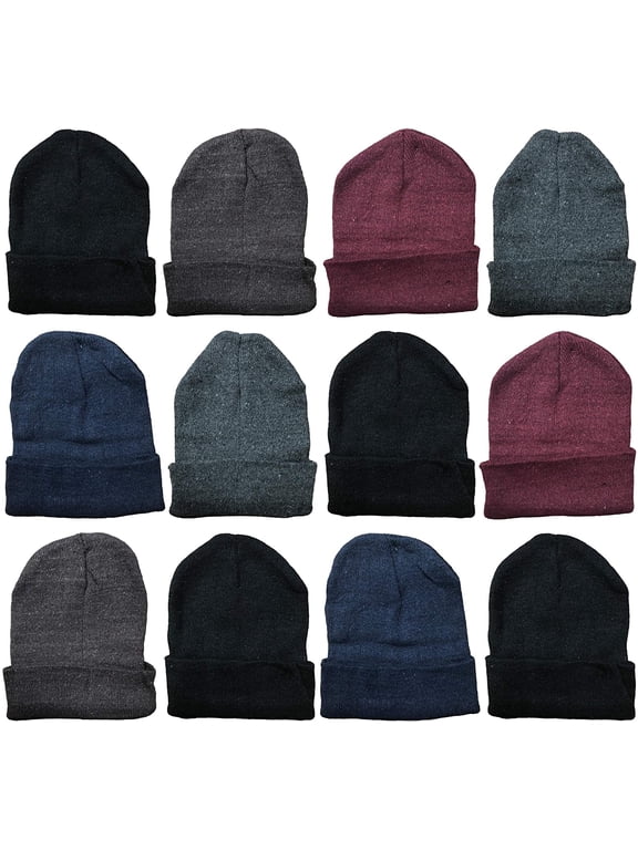 12 Winter Toboggan Beanie Hats by Yacht & Smith Thermal Sport Mens Womens, Assorted