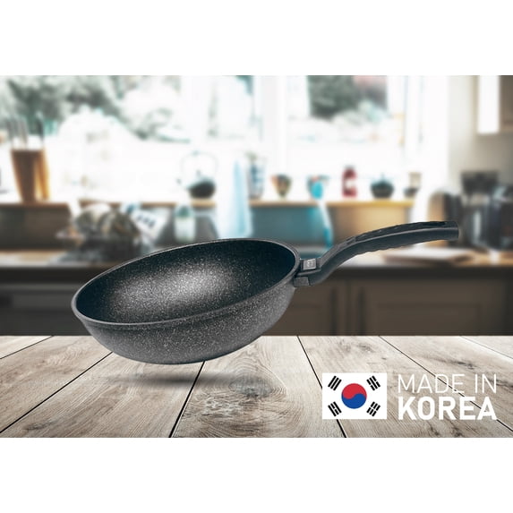 12" Wok Non-Stick Cooking Frying Pan Pot, 5 Layer Marble Coating, Made In Korea