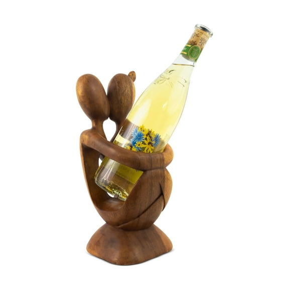 12" Wooden Abstract Handmade Wine Rack Bottle Holder "Romantic Evening" Free Standing Wood Hand Carved Home Decor Accent Bar Handcrafted Decorative