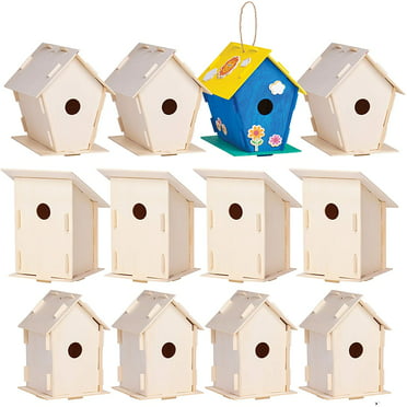 12 Wooden Birdhouse Crafts for Kids - DIY Unfinished Wood Birdhouse Kits with Paint Strips, Paintbrushes & Stickers - Bulk Arts and Crafts Set