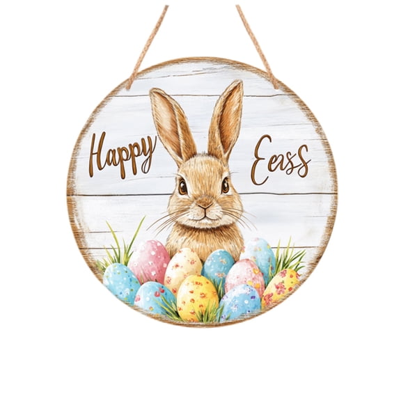 12" Wooden Easter Door Signs Welcome Bunny Plaques - Rustic Farmhouse Wall Hanging - Spring Front Porch Decor - Vintage Round Board Art - Durable Reusable Holiday Festive Party Cute Seasonal Gifts