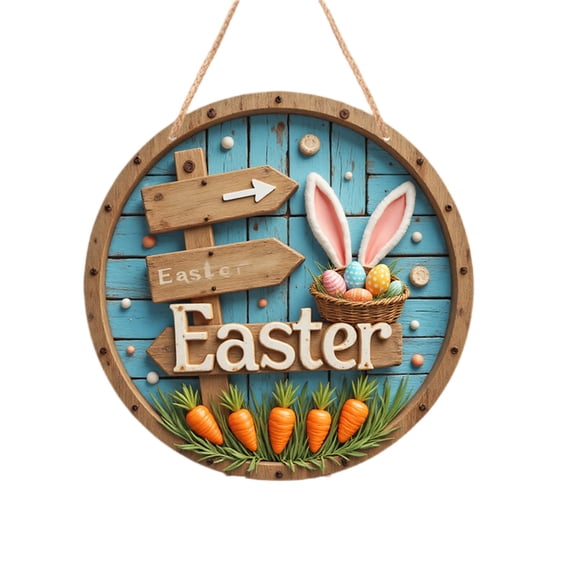 12" Wooden Easter Door Signs Welcome Bunny Plaques - Rustic Farmhouse Wall Hanging - Spring Front Porch Decor - Vintage Round Board Art - Durable Reusable Holiday Festive Party Cute Seasonal Gifts