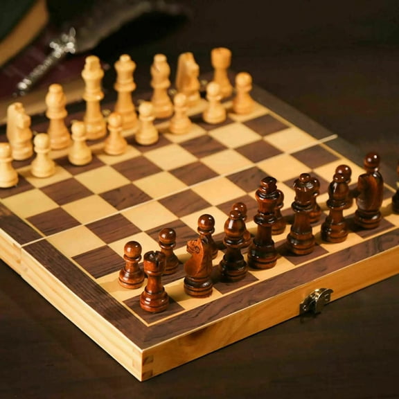 12" Wooden Folding Chess Set, Portable 3030cm Chess Board with Pieces, Handmade Travel Chess Game Set