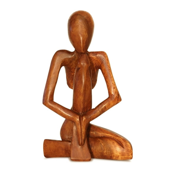 12" Wooden Handmade Abstract Sculpture Handcrafted Art "Praying Man" Statue Home Decor Decorative Yoga Figurine Accent Decoration Gift Hand Carved