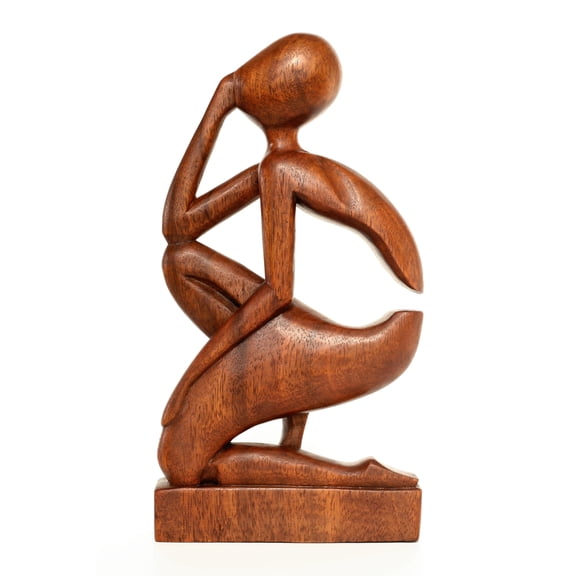 12" Wooden Handmade Abstract Sculpture Handcrafted "The Thinker" Home Decor Decorative Figurine Accent Decoration Hand Carved Thinking Man Statue