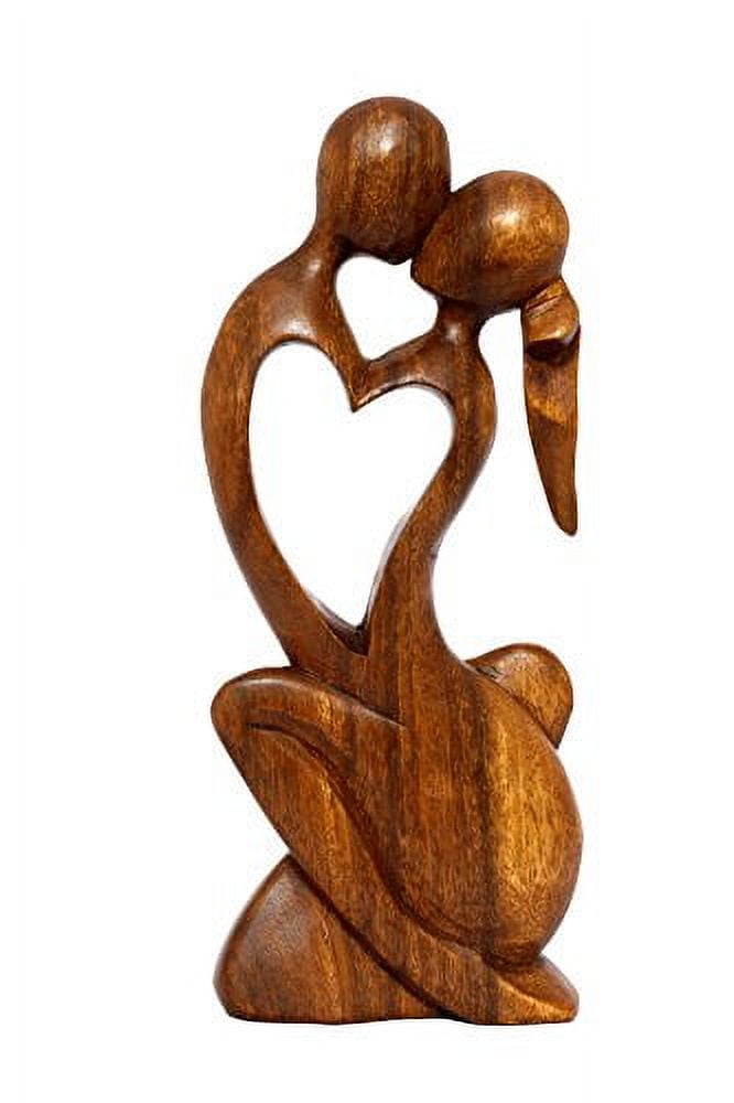 12" Handcrafted Suar Wood Endless Love Sculpture