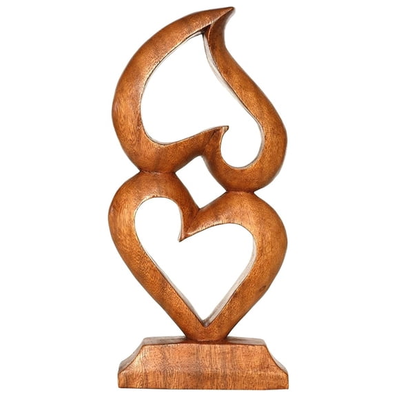 12" Wooden Handmade Abstract Sculpture Statue Handcrafted - Two , One Love - Gift Art Decorative Home Decor Figurine Accent Decoration Artwork Handcarved Two , One Love