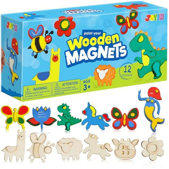 12 Wooden Magnet Creativity Arts & Crafts Painting Kit for Kids,Decorate Your Own Painting Gift for Easter Basket Stuffers,Birthday Parties and Family Crafts,Party Favors for Boys Girls