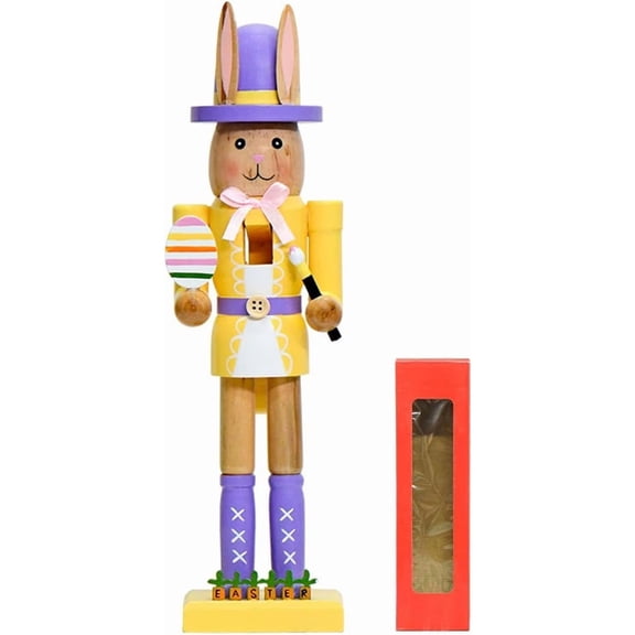 12" Wooden Nutcracker Decorations, Easter Bunny Wooden Nutcracker Decor, Easter Nutcracker Figure, Indoor Decoration for Table, Spring Decor for Home, Rabbit Figuring Nutcracker Ornament (Purple)