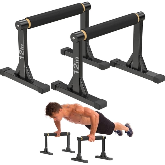 12" Wooden Parallettes Bars, 600LBS Heavy Duty Dip Bars with Non-Slip Handles, Rock-Free Calisthenics Equipment for Handstands, L-Sits, Gymnastics & Home Gym Strength Training