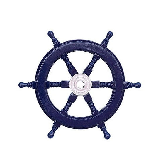 12" Wooden Ship Wheel (Dark Blue) - Aluminum Hub
