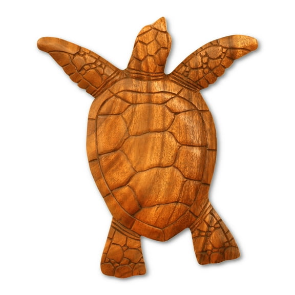 12" Wooden Tortoise Turtle Wall Hanging Home Decor Sculpture Statue Hand Carved Figurine Handcrafted Handmade Seaside Tropical Nautical Ocean Coastal
