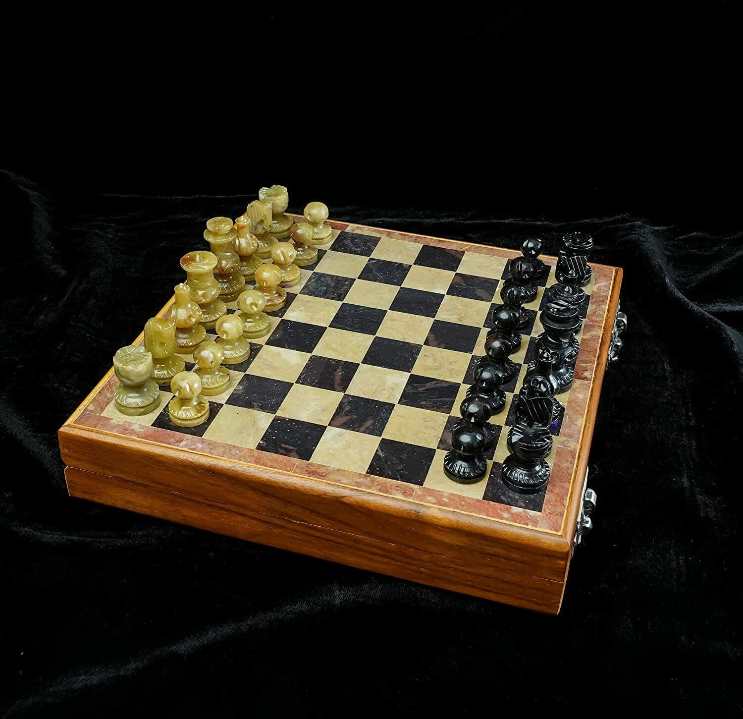 12" Wooden and Marble Chess Sets Handmade Chess Board Game Set Marble Piece