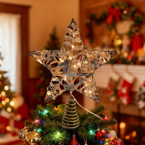 (Off-Season Clearance)12" Wrought Iron Tree Topper Star - LED Lighted Christmas Tree Crown, Rustic Farmhouse Decor, Holiday Centerpiece