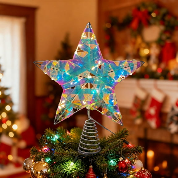 (Off-Season Clearance)12" Wrought Iron Tree Topper Star - LED Lighted Christmas Tree Crown, Rustic Farmhouse Decor, Holiday Centerpiece