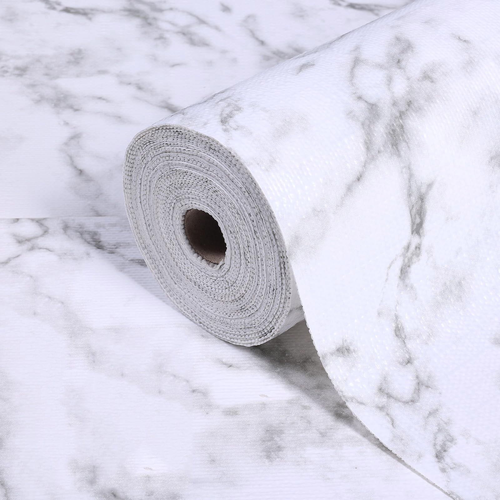12 in X 118 in Drawer and Shelf Liner for Kitchen Cabinet : Non Slip Waterproof Shelf Paper EVA Non Adhesive Refrigerator Liners White Marble Easy Liners for Bathroom Cupboard .