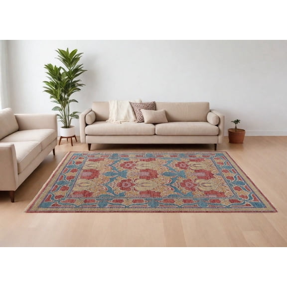 HomeRoots 566618 12 x 15 ft. Blue Red & Yellow Wool Oriental Hand Knotted Rectangle Area Rug