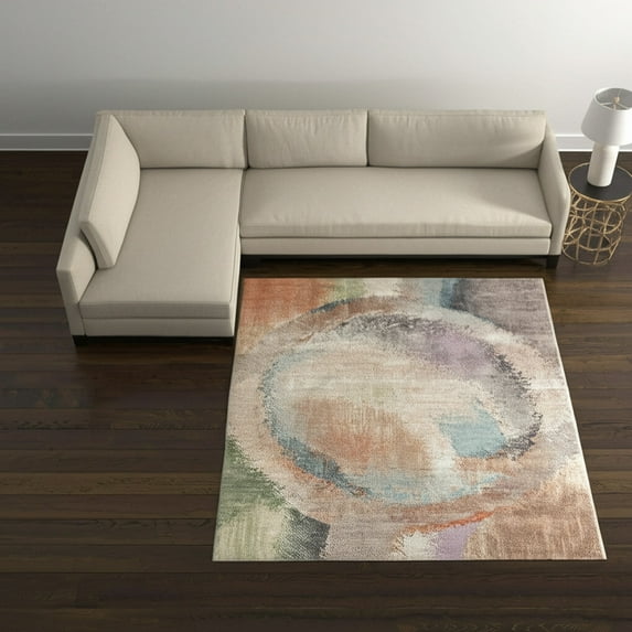 HomeRoots 616992 12 x 15 ft. Brown, Tan & Blue Abstract Distressed Rectangle Area Rug
