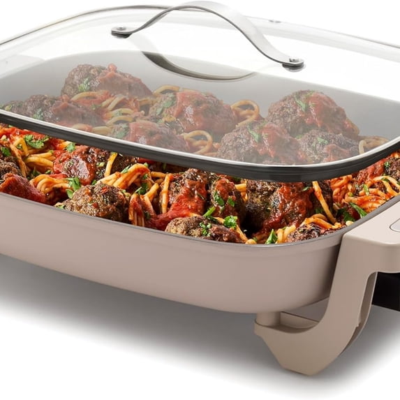 "12” X 15” Electric Skillet with Lid, 7QT Capacity for Family Meals, Healthy Ceramic Nonstick PFAS-Free Coating, Fry, Sauté, Steam, Simmer, Sear, Stir Fry, Dishwasher , Clay "