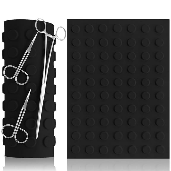 12" X 15" Magnetic Instrument Mat/pad for Instruments and Tools, Raised Round Strong Magnets, Flexible, Non-slip, Reusable and Autoclavable Instrument Trays Black Silicone Mat By DDP INSTRUMENTS
