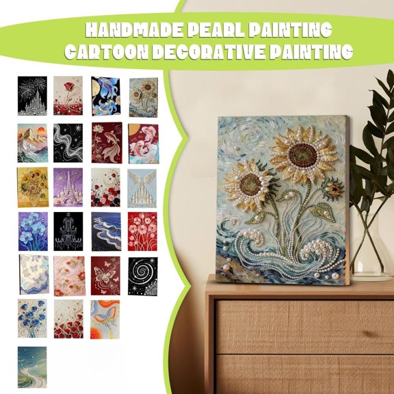 12 X 16 Inches DIY Pearl Art Painting Kit with 1 Decorative Board & 1 Pack of Pearls, Adorable Cartoon Style Handmade Craft for Wall Decor, Home Decoration, Family Creative Activities