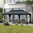 thumbnail image 1 of 12' X 18' Hardtop Gazebo, Upgraded Metal Gazebo with Drainage System, Dual-Layer Galvanized Steel Roof with Curtain and Netting, Outdoor Shelter Canopy for Patio, Garden, Backyard, Grey, 1 of 9