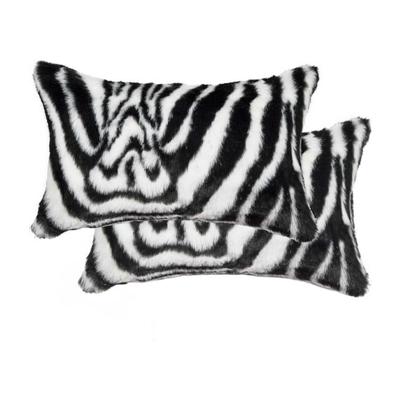 12" X 20" Denton Zebra Black & White Faux 2-Pack Pillow