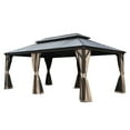 thumbnail image 1 of 12' X 20' Hardtop Gazebo, Upgraded Metal Gazebo with Drainage System, Dual-Layer Galvanized Steel Roof, Curtain and Netting, Outdoor Shelter Canopy for Patio, Garden, and Backyard, Brown, 1 of 5
