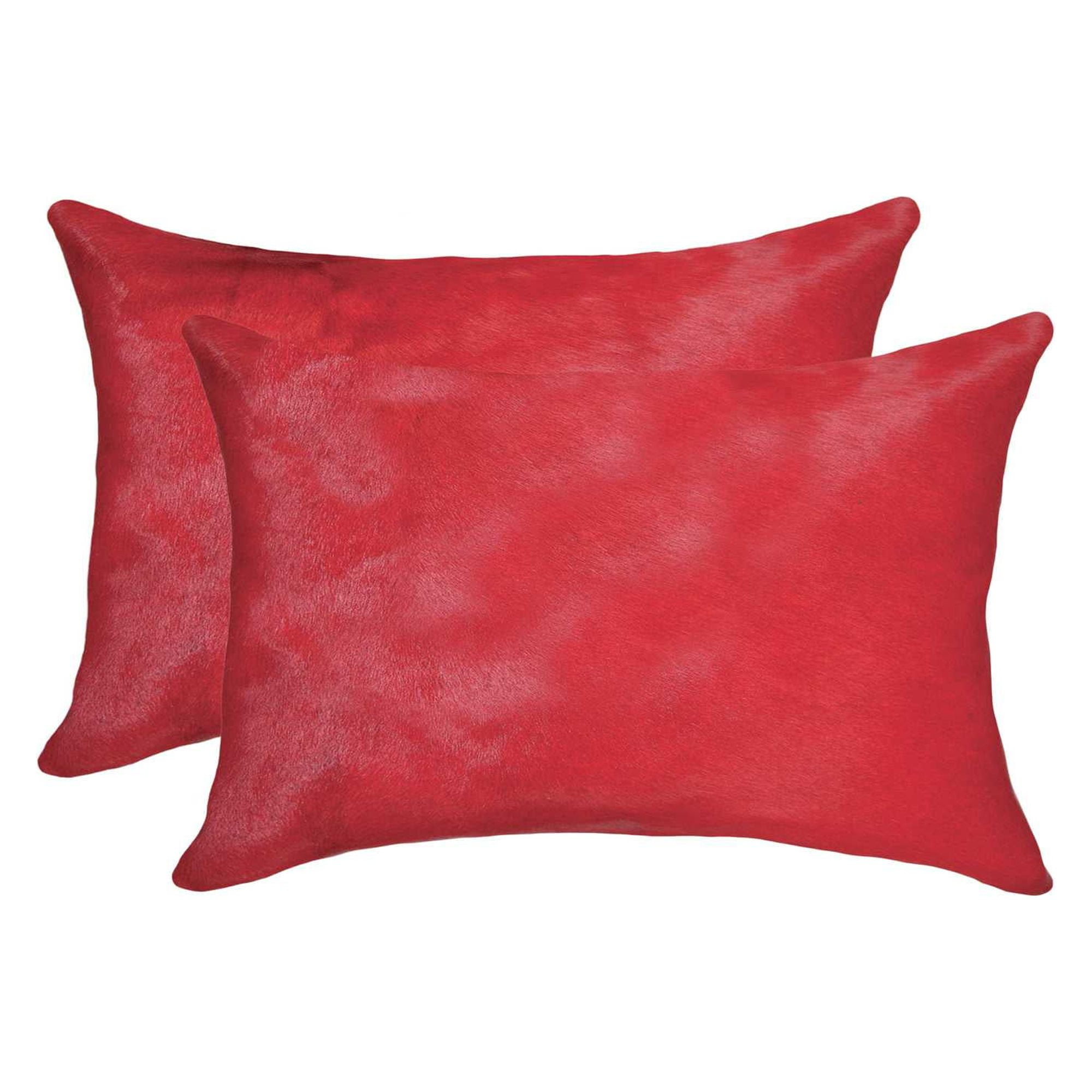 Firecracker Red Cowhide Lumbar Throw Pillow Set
