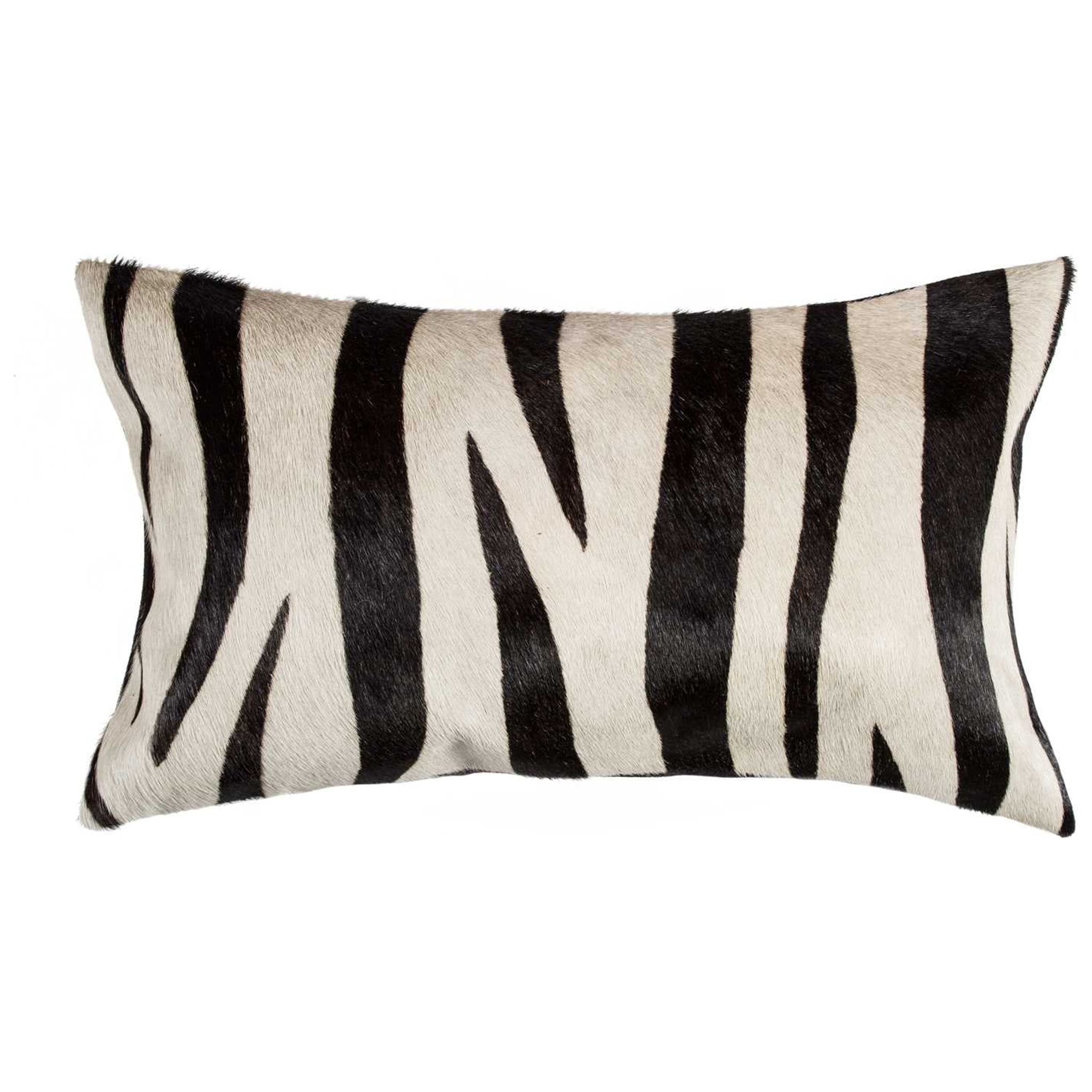 12" X 20" X 5" Zebra Black On Off White Cowhide Pillow