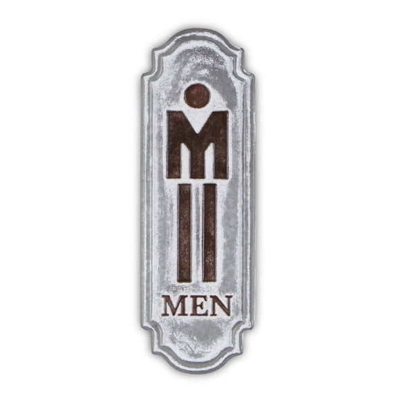 12" X 4" Gray and Brown Handcrafted Mens Room Metal Wall Decor