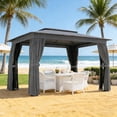 thumbnail image 1 of 12 X 9 FT Double-roof Design Canopy Shelter, Large Outdoor Gazebo with Steel Columns, Outdoor Heavy Duty Party Tent with Mosquito Nettings and Privacy Screens for Backyard, Garden, Lawn, Dark Gray, 1 of 9