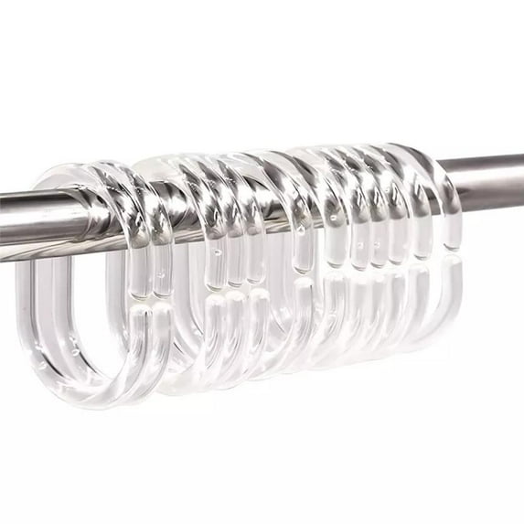 12 X SHOWER CURTAIN PLASTIC HOOKS Set Rings C Shape Black Clear Bath White K9C9