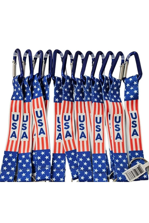 12 X USA American Flag short Lanyard Keychain - wristlet for keychain gift favor