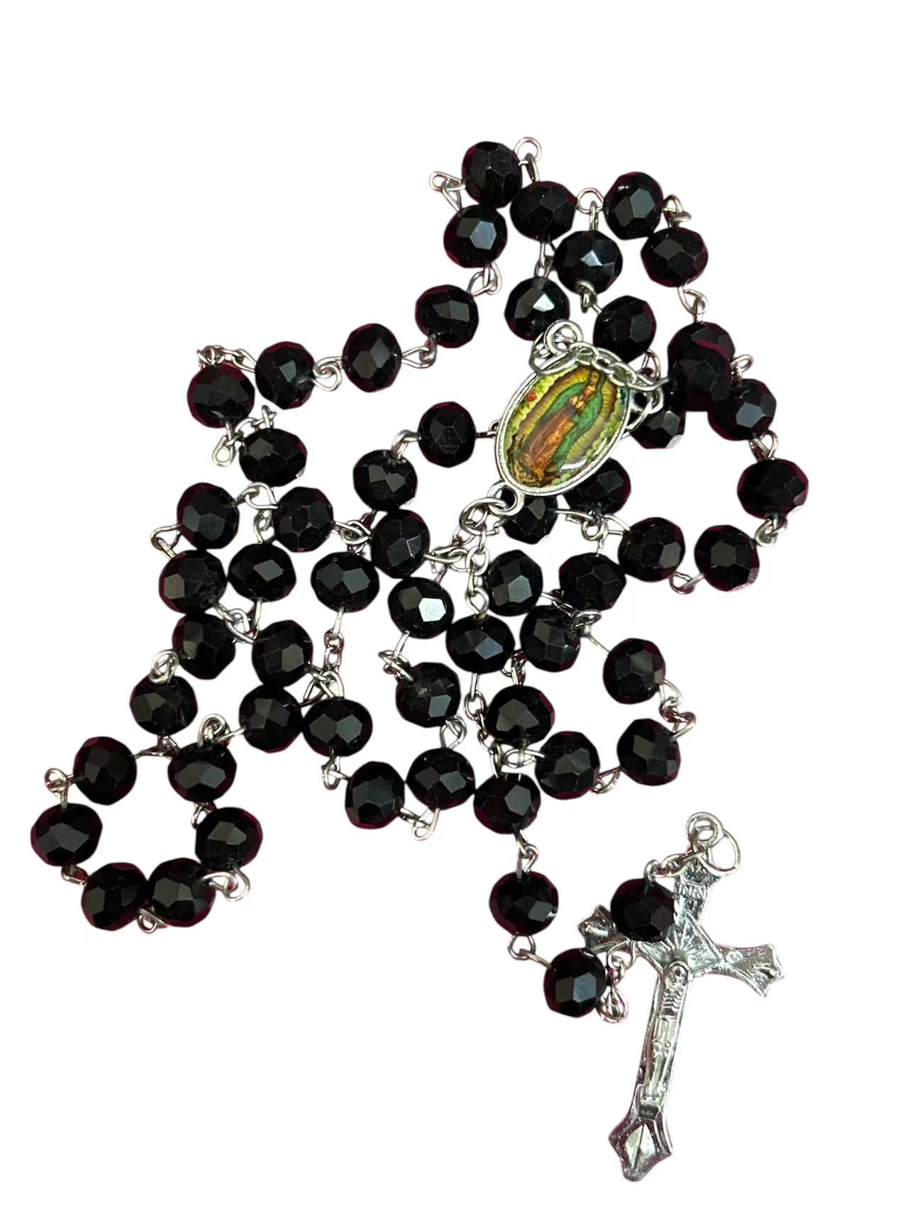 12 X Wholesale Bulk Lady of guadalupe Crystal Rosary necklace 18 inches drop down for Baptism , Wedding , Religious Favor /